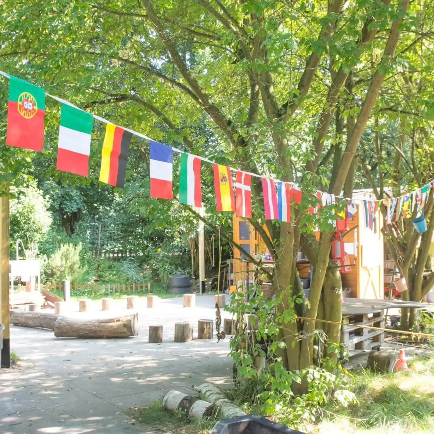 World flags on ISD Elementary School campus.