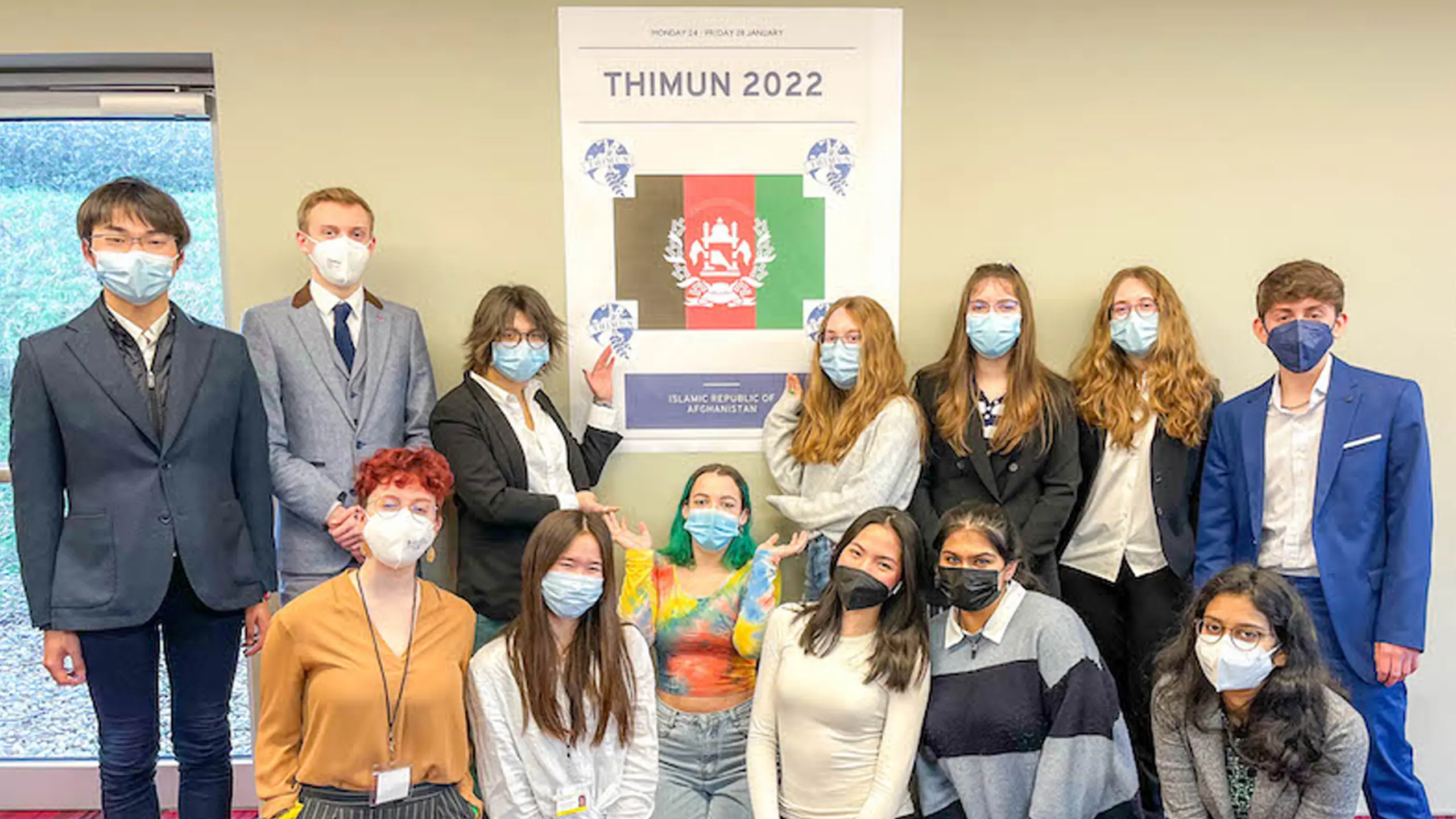 ISD students posing for a group photo in the 54th Hague International Model United Nations (THIMUN) conference
